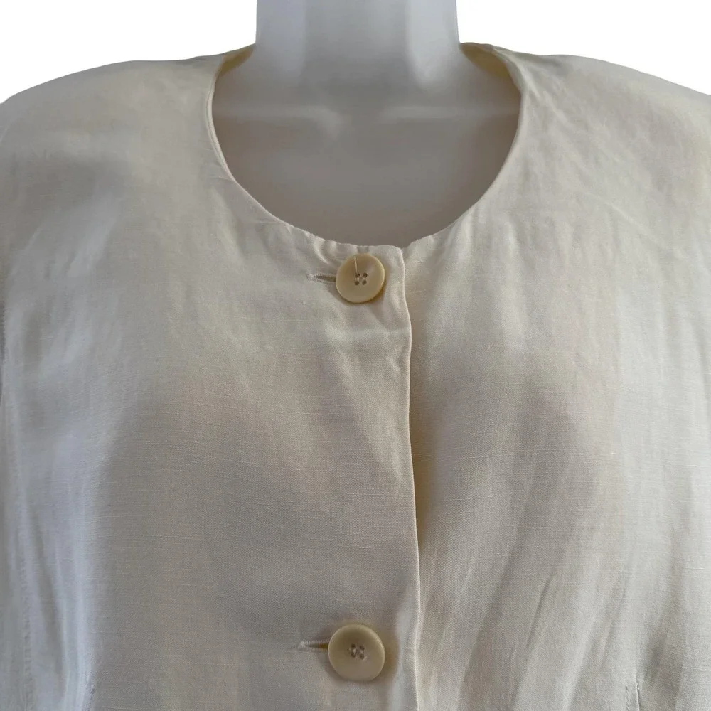 Vintage Max Mara Jacket Womens Large White Linen Silk Cropped Made‎ Italy Blazer